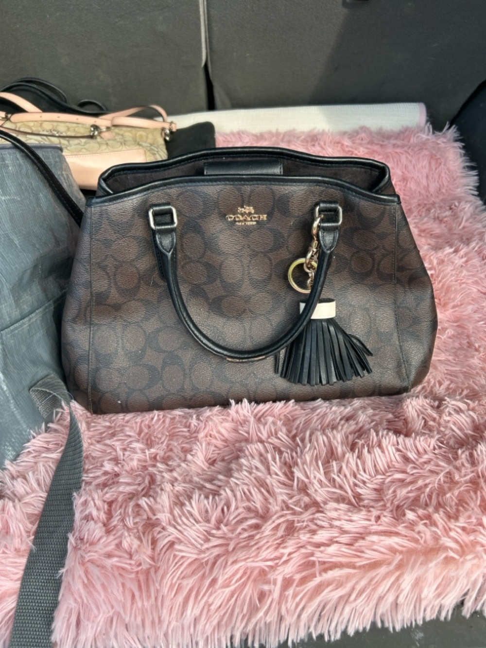 Coach Brown Logo Satchel with Black Trim and Tassel